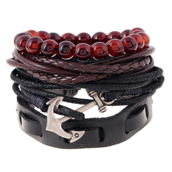 New Fashion accessories anchor Bead Leather Bracelets