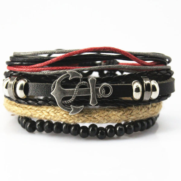 New Fashion accessories anchor Bead Leather Bracelets