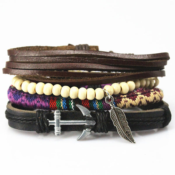 New Fashion accessories anchor Bead Leather Bracelets