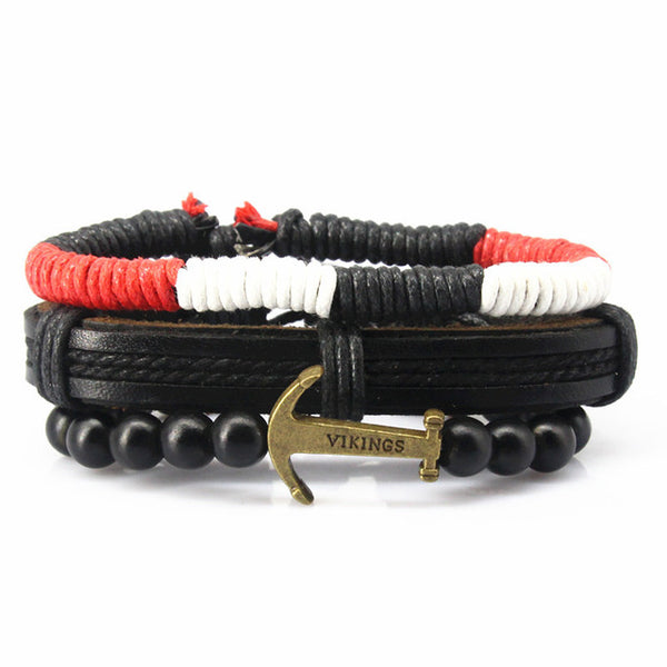 New Fashion accessories anchor Bead Leather Bracelets