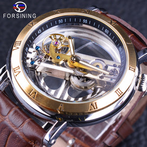 Golden Roman Number Brown Leather Double Side Transparent