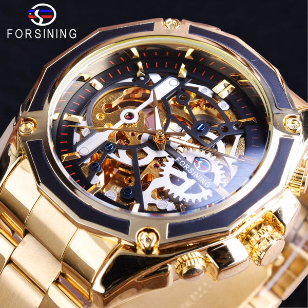 Forsining New Collection Transparent Case Golden Stainless Steel Watch