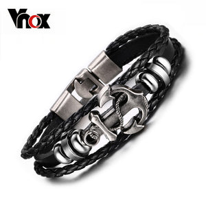Vintage Anchor Bracelet Black Genuine Braided Leather